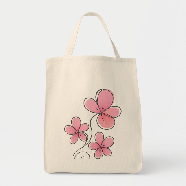 Bolsa Natural De Tote Con 3 Flores Rosa - Ec (Frente)
