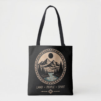 Bolsa negra de tote de bosque de río de montaña