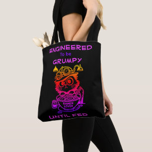 Bolsa negra de tote de gato divertido de ramen Ste