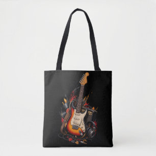 Bolsa negra de tote de guitarra eléctrica retro