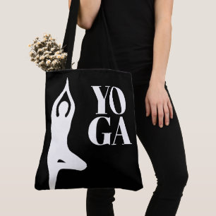 Bolsa negra de tote de silueta de postura de árbol