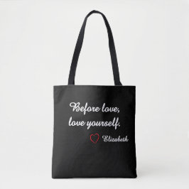 Bolsa negra personalizada con nombre y cita de amo