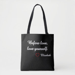 Bolsa negra personalizada con nombre y cita de amo