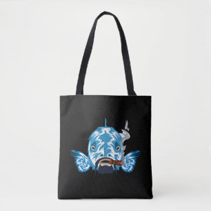 Bolsa negra tote gato de Cheshire de neón azul Tri