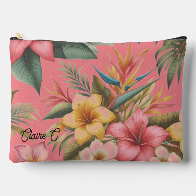 Bolsa para accesorios adornada con flores tropical (Anverso)