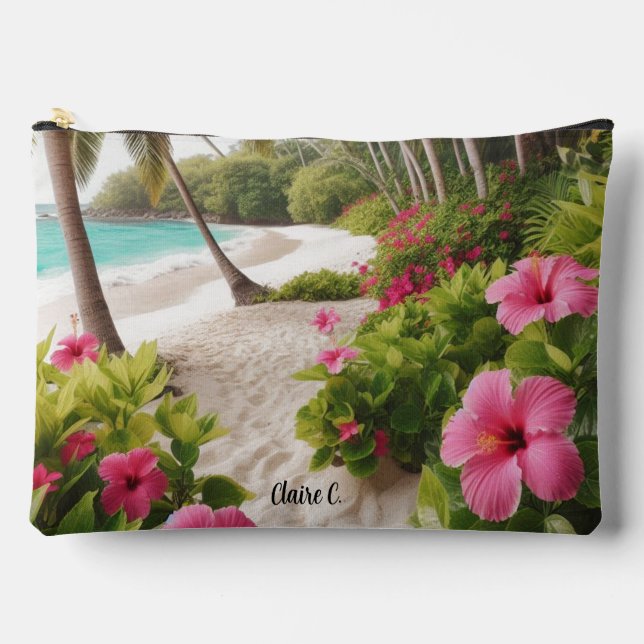 Bolsa para accesorios de hibisco rosa caliente de  (Anverso)