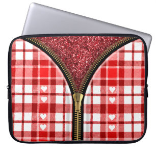 Bolsa para portátil Heart Zipper - Purpurina rojo