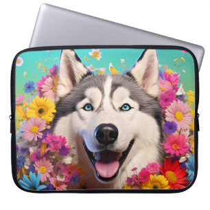 Bolsa para portátiles Husky Dog con diseño floral
