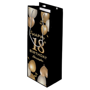 Bolsa Para Vino 18.ª fiesta de cumpleaños Globos de oro y negro