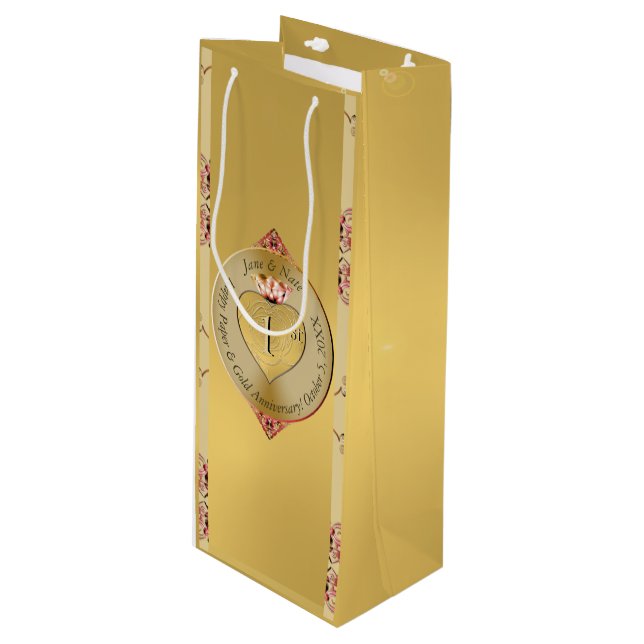 Bolsa Para Vino 1.ᵉʳ aniversario Boda de oro (Angulo Anverso)