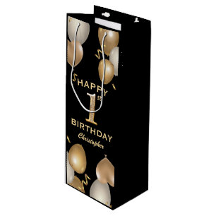 Bolsa Para Vino 1.ᵉʳ Fiesta de cumpleaños Globos de oro y negro