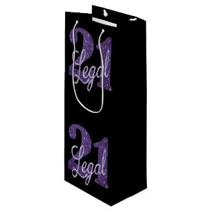 Bolsa Para Vino 21 y legal   Purple Faux Purpurina 21º cumpleaños