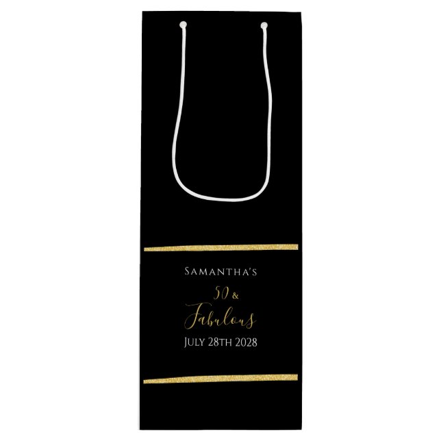 Bolsa Para Vino 50.º cumpleaños Oro Negro Elegante Fiesta elegante (Anverso)
