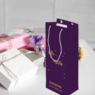 Bolsa Para Vino 80 cumpleaños oro morado hola 80 tipografía