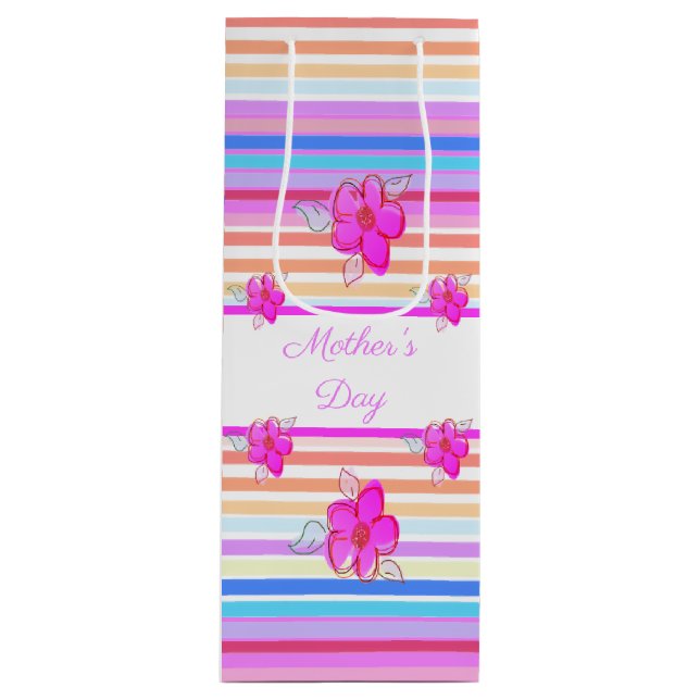 Bolsa Para Vino Acentuación floral rosa brillante (Anverso)