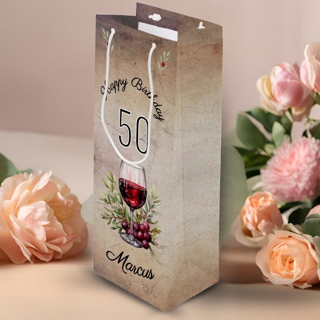 Bolsa Para Vino Acuarela de oliva de vidrio rojo 50 cumpleaños (Subido por el creador)