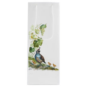 Bolsa Para Vino Acuarela original familia de codorniz de Californi