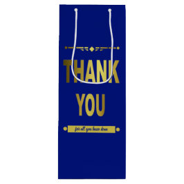 Bolsa Para Vino Agradecimiento tipografía de oro azul