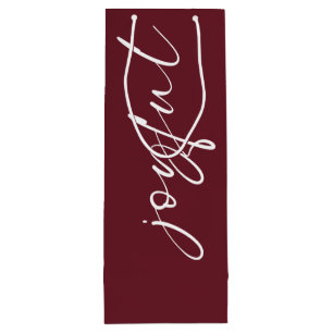 Bolsa Para Vino Alegre caligrafía Feliz nombre navideño borgoña