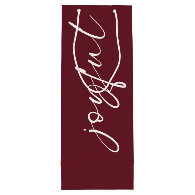 Bolsa Para Vino Alegre caligrafía Feliz nombre navideño borgoña (Reverso)