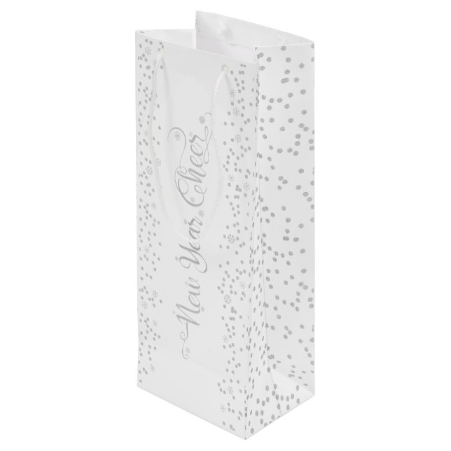 Bolsa Para Vino Alegría de Año Nuevo, Purpurina de Plata y copos d (Angulo reverso)