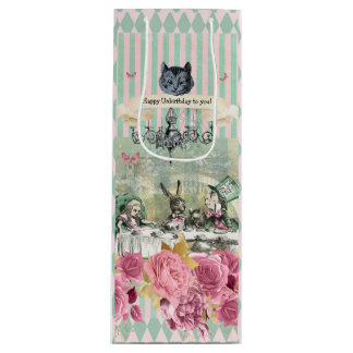 Bolsa Para Vino Alicia caprichosa floral a rayas azules