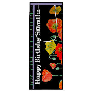 Bolsa Para Vino Amapola Roja Naranja Flor Acuarela Cumpleaños de M