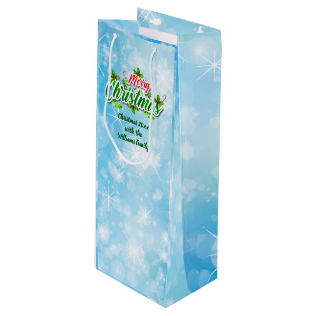 Bolsa Para Vino Añadir nombre coincidente Feliz Navidad Azul regal (Angulo Anverso)