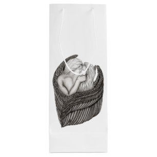 Bolsa Para Vino Angels Kissing , diseño en blanco y negro
