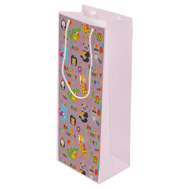 Bolsa Para Vino Animales divertidos Feliz cumpleaños (Angulo Anverso)