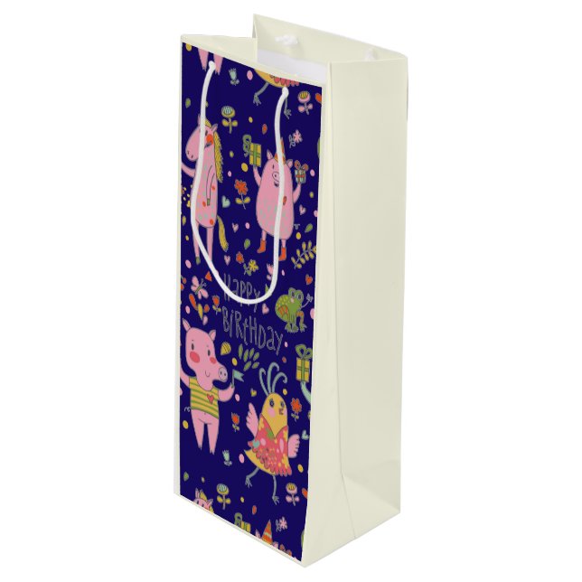 Bolsa Para Vino Animales Personalizados divertidos cantan feliz cu (Angulo Anverso)