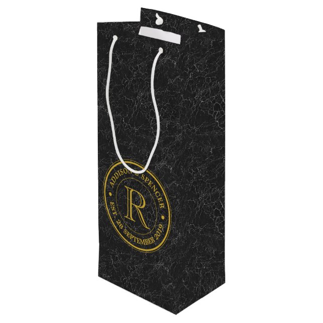 Bolsa Para Vino Aniversario de boda del cuero del negro del (Angulo reverso)