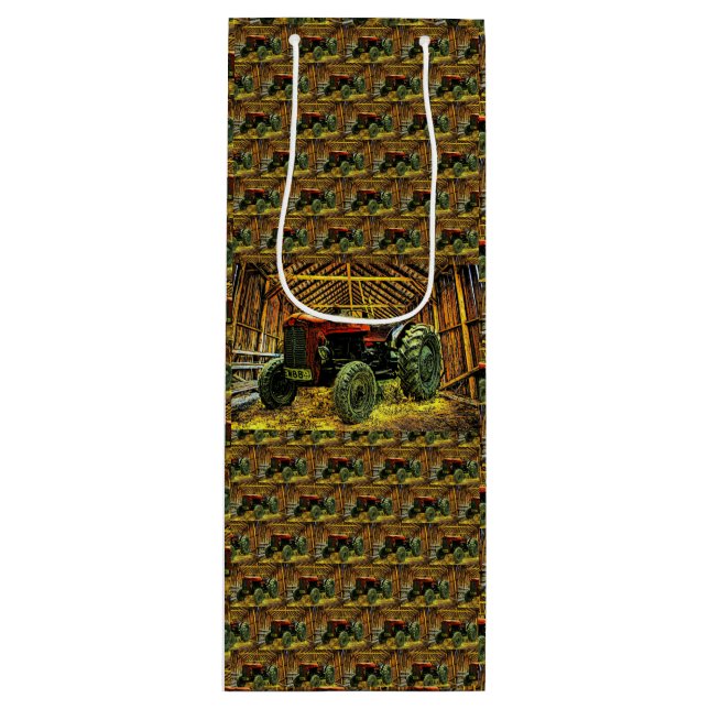 Bolsa Para Vino Antiguo Tractor Rojo Rústico Barn (Anverso)