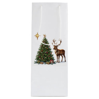 Bolsa Para Vino árbol de Navidad decorado con un reno y regalos