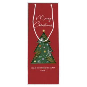 Bolsa Para Vino Árbol de Navidad elegante y festivo recortado en p