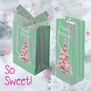 Bolsa Para Vino Árbol de Navidad personalizado con rayas verdes y