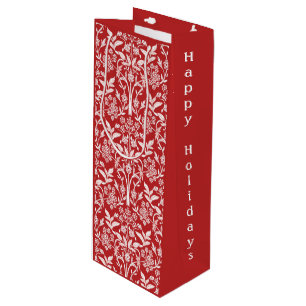 Bolsa Para Vino Arte Nuevo Clásico Floral Rojo y Blanco de Navidad
