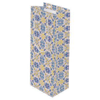 Bolsa Para Vino Azulejos Mediterráneos Amarillos Blancos y Azules