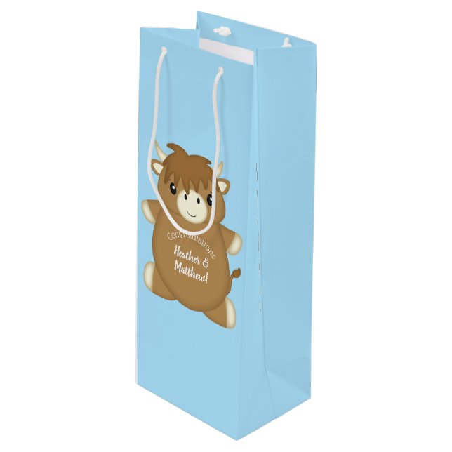Bolsa Para Vino Baby Shower Blue de vaca Highland de Escocia (Angulo Anverso)