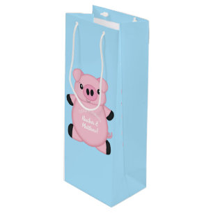 Bolsa Para Vino Baby Shower de cerdo azul