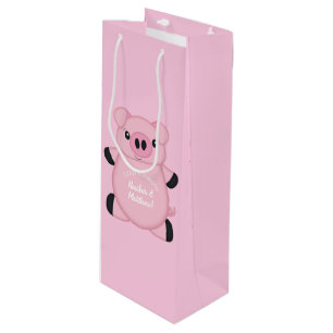 Bolsa Para Vino Baby Shower de cerdo rosado
