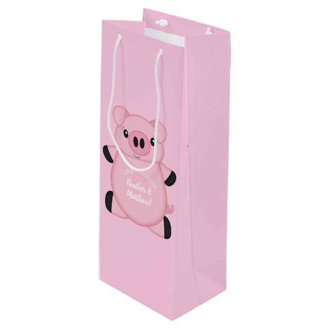 Bolsa Para Vino Baby Shower de cerdo rosado (Angulo Anverso)