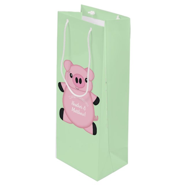 Bolsa Para Vino Baby Shower de cerdo verde (Angulo Anverso)