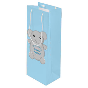 Bolsa Para Vino Baby Shower de Elefante Azul