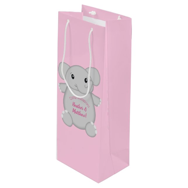 Bolsa Para Vino Baby Shower de Elefante Rosa (Angulo Anverso)