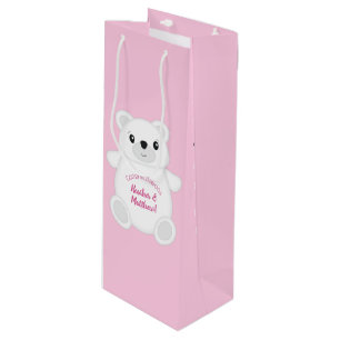 Bolsa Para Vino Baby Shower de oso polar rosa