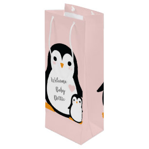 Bolsa Para Vino Baby Shower Pink Penguin