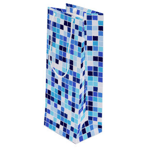 Bolsa Para Vino Baldosas de piscina, mosaicos azules, patrón geomé