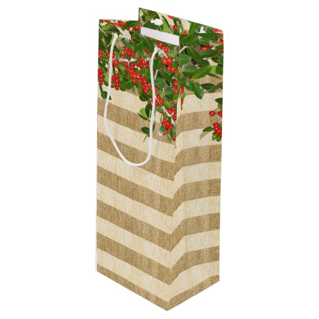 Bolsa Para Vino Bandas de Burlap y Navidades Yaupon Holly (Angulo Anverso)