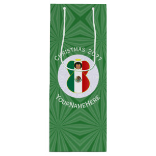 Bolsa Para Vino Bandera de Navidad Ángel Mexicano Personalizada